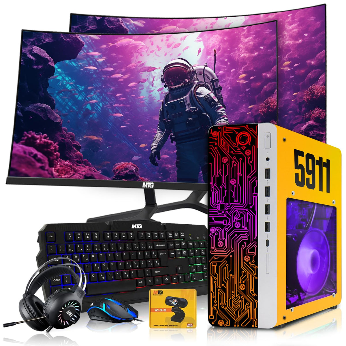 HP Gaming PC Desktop Computer 5911, AMD Ryzen 3 Pro, 16GB RAM, RGB KBM, WiFi, RGB Headphone, Webcam, Windows 11 (Renewed)