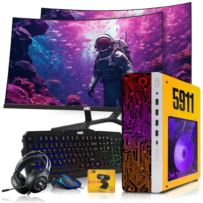 HP Gaming PC Desktop Computer 5911, AMD Ryzen 3 Pro, 16GB RAM, RGB KBM, WiFi, RGB Headphone, Webcam, Windows 11 (Renewed)
