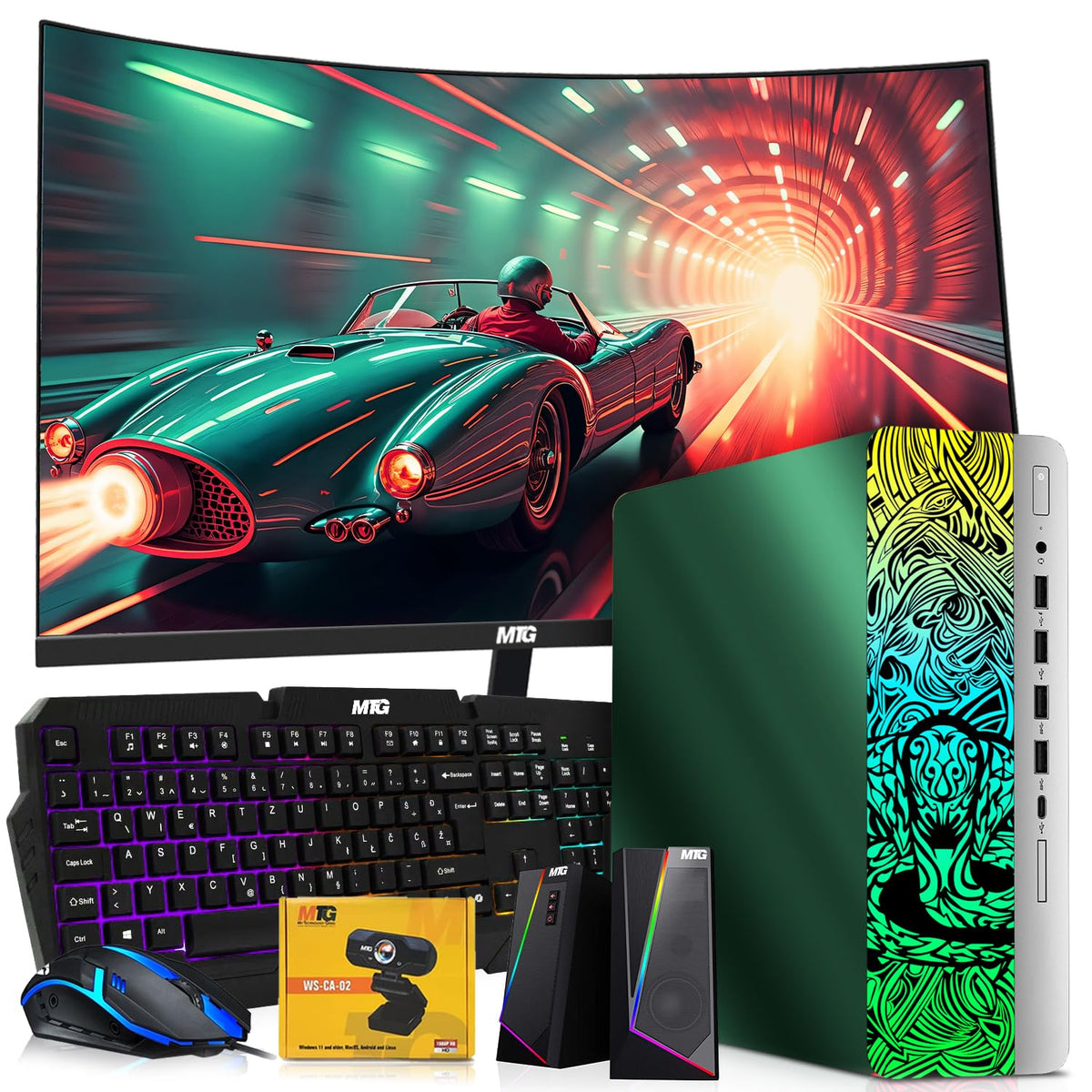 TechMagnet HP Cobra Wrap Edition Gaming PC, 16GB RAM, RGB Speaker Kit, Webcam, USB WiFi + BT (Win 11 Renewed)
