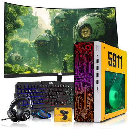 HP Gaming PC Desktop Computer 5911, AMD Ryzen 3 Pro, 16GB RAM, RGB KBM, WiFi, RGB Headphone, Webcam, Windows 11 (Renewed)