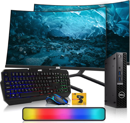 HP G5 Tiny Mini Desktop PC bundled with dual 24 inch monitors