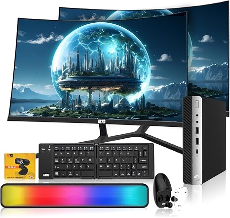 HP G5 Tiny Mini PC bundled with dual 24 inch monitors