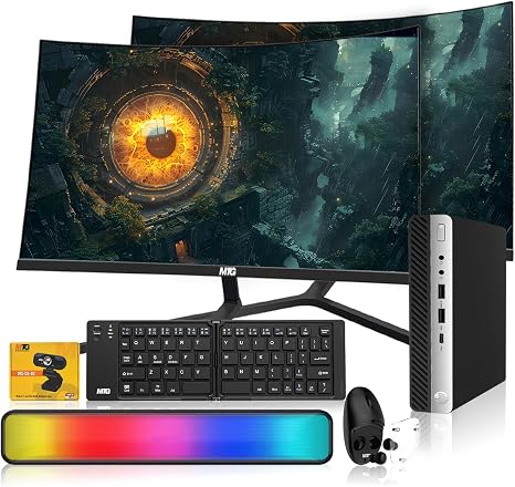 HP G5 Tiny Mini PC bundled with dual 27 inch monitors