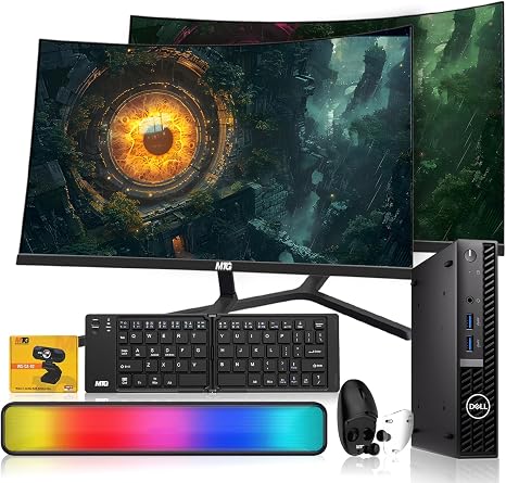 Dell 3060 Tiny Mini PC bundled with dual 27 inch curved monitors