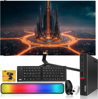 Lenovo Tiny M Series Mini PC bundled with a 27 inch monitor
