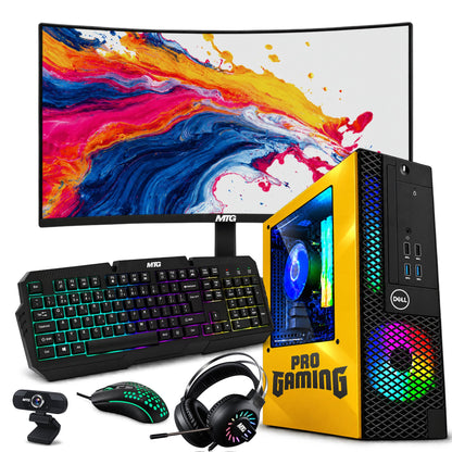 Refurbished Dell OptiPlex gaming PC Lambo Edition (yellow) with 24 inch monitor, GTX 1650, RGB keyboard, mouse and headset