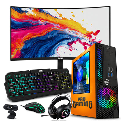 Refurbished Dell OptiPlex gaming PC Phoenix Edition (orange) with 24 inch monitor, GTX 1650, RGB keyboard, mouse and headset