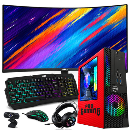 Refurbished Dell OptiPlex gaming PC Red Edition with 32 inch monitor, GTX 1650, RGB keyboard, mouse and headset