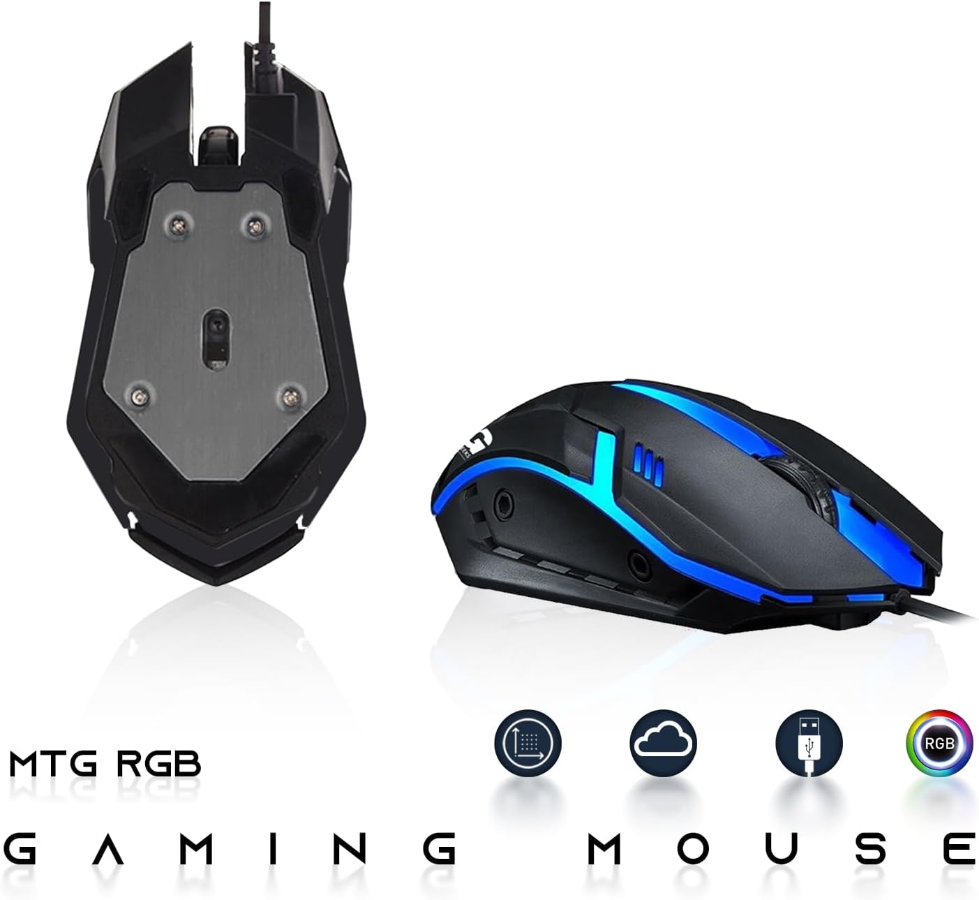 Two gaming mice with RGB lighting on a white background