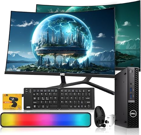 Dell 3060 Tiny Mini PC bundled with dual 24 inch curved monitors