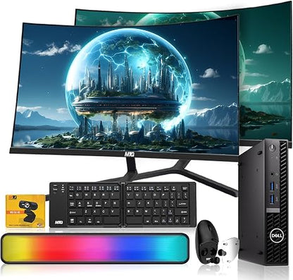 Dell 3060 Tiny Mini PC bundled with dual 24 inch curved monitors